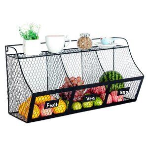 3 Compartment Wall Mount Metal Storage Basket Large  Hanging Metal Fruit…